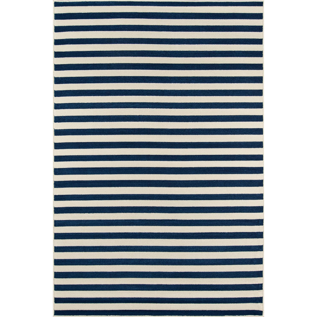 Momeni Baja BAJ-1 Navy Indoor / Outdoor Rug &amp; Runner - Sun and Fade Resistant All-Weather Rug with Low Pile and Striped Design