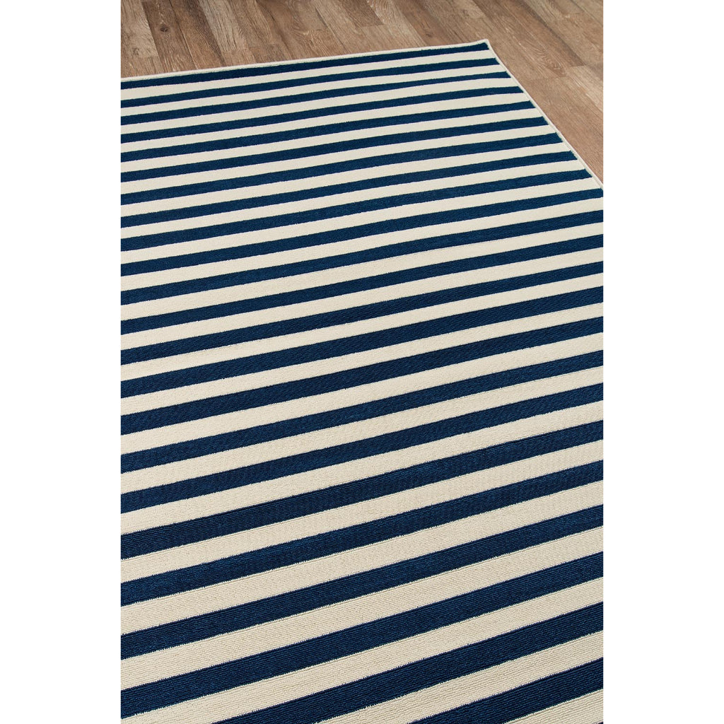 Momeni Baja BAJ-1 Navy Indoor / Outdoor Rug &amp; Runner - Sun and Fade Resistant All-Weather Rug with Low Pile and Striped Design