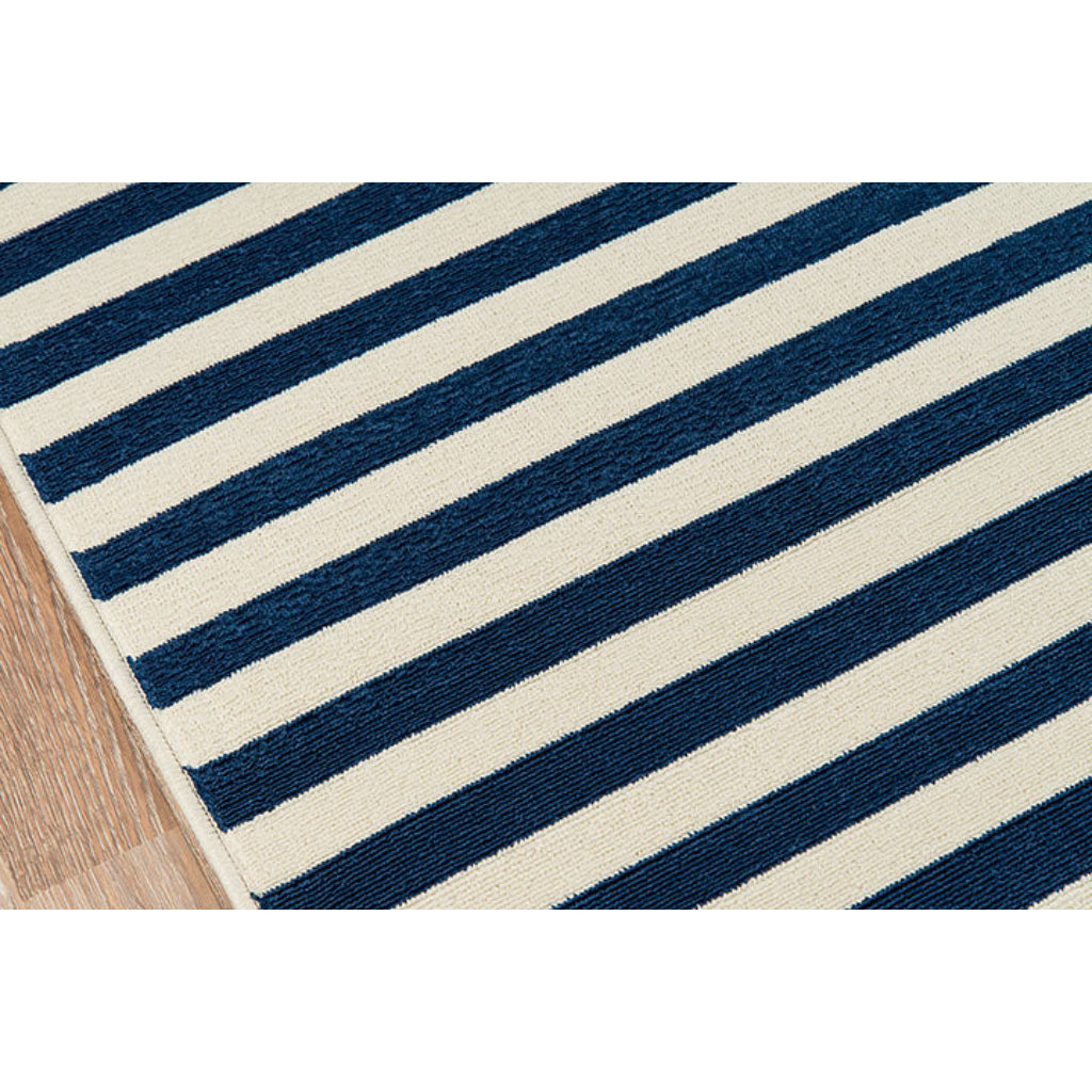 Momeni Baja BAJ-1 Navy Indoor / Outdoor Rug &amp; Runner - Sun and Fade Resistant All-Weather Rug with Low Pile and Striped Design