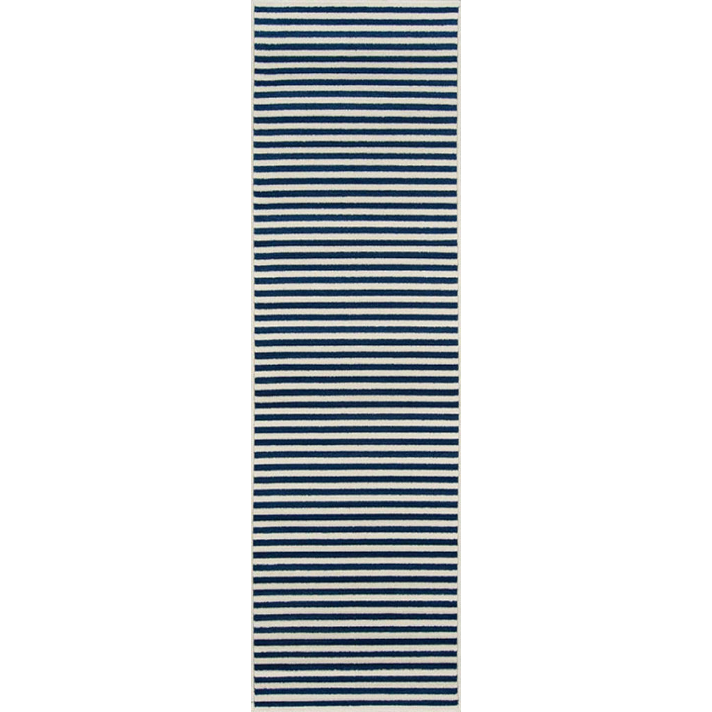 Momeni Baja BAJ-1 Navy Indoor / Outdoor Rug &amp; Runner - Sun and Fade Resistant All-Weather Rug with Low Pile and Striped Design