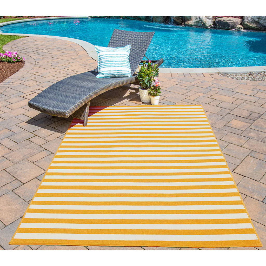 Momeni Baja BAJ-1 Yellow Indoor / Outdoor Rug &amp; Runner - Sun and Fade Resistant All-Weather Rug with Low Pile and Striped Design