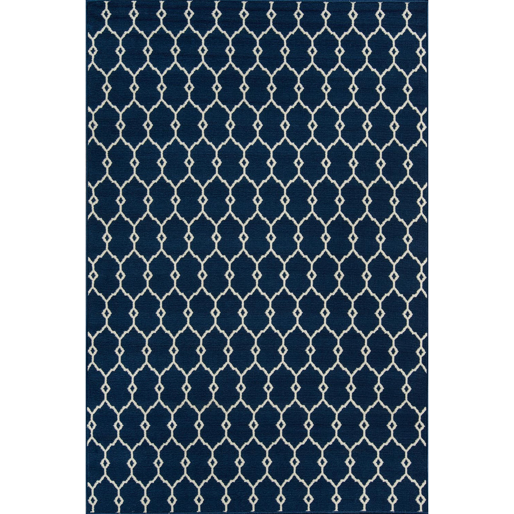 Momeni Baja BAJ-2 Navy Indoor / Outdoor Rug &amp; Runner - Sun and Fade Resistant All-Weather Rug with Low Pile and Geometric Design