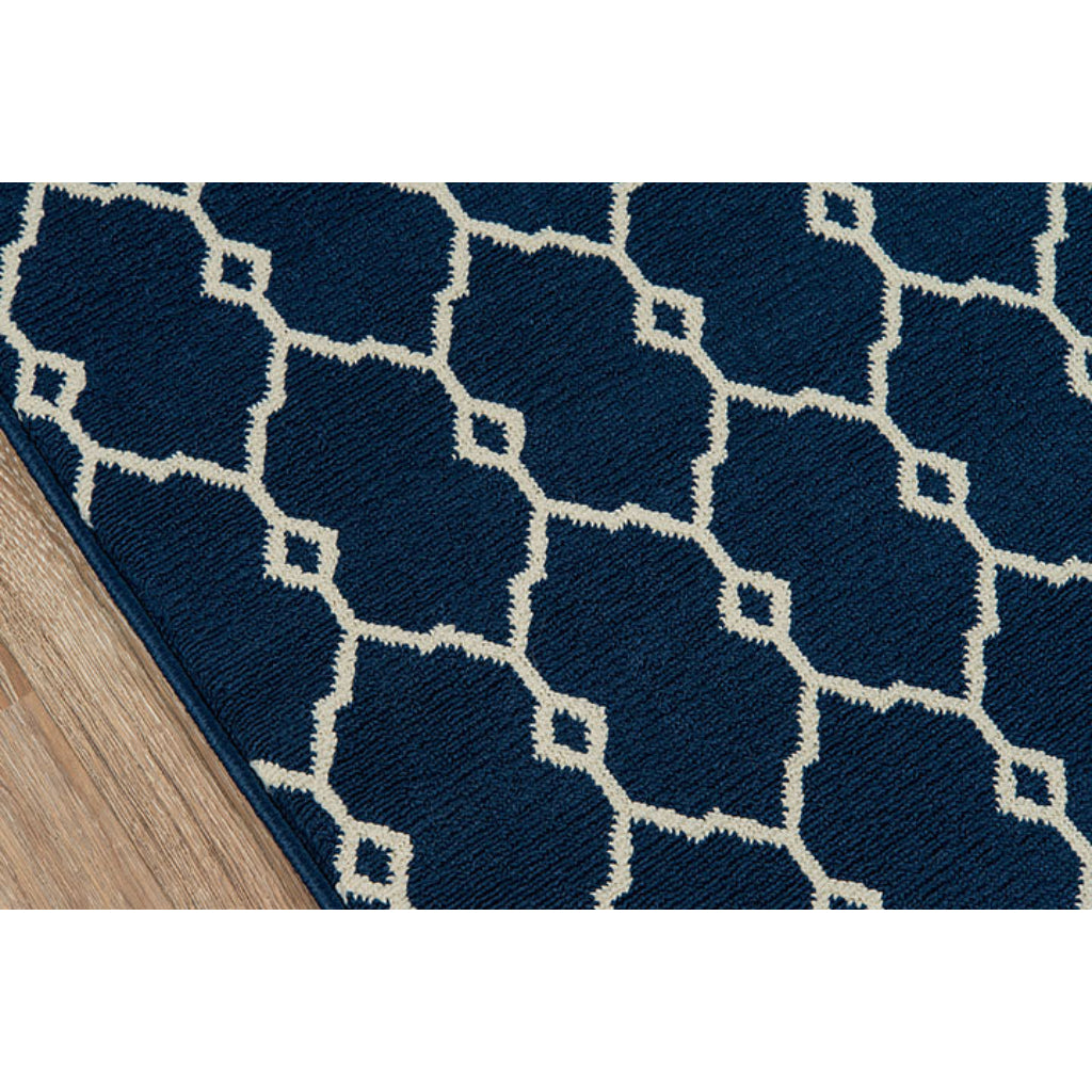 Momeni Baja BAJ-2 Navy Indoor / Outdoor Rug &amp; Runner - Sun and Fade Resistant All-Weather Rug with Low Pile and Geometric Design