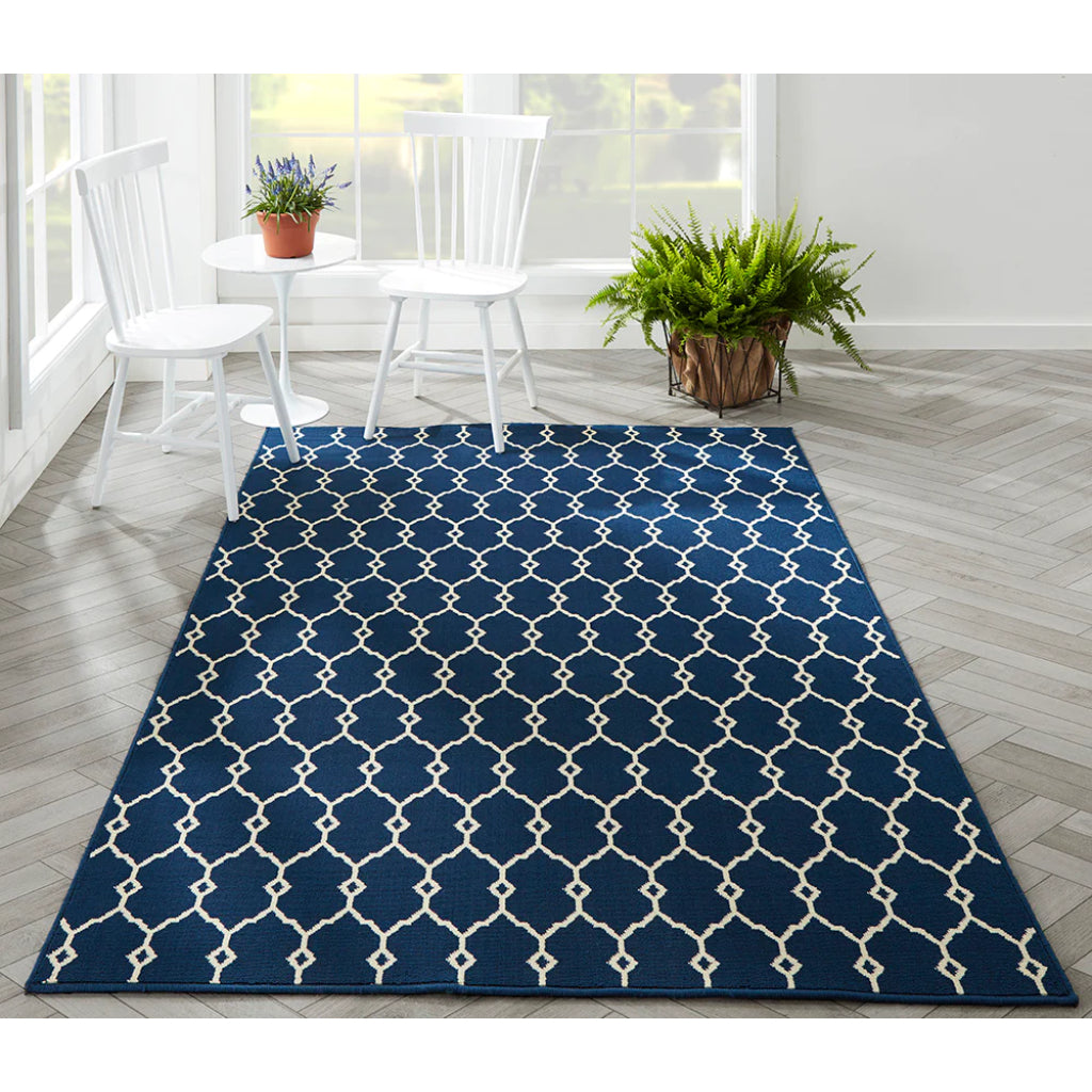 Momeni Baja BAJ-2 Navy Indoor / Outdoor Rug &amp; Runner - Sun and Fade Resistant All-Weather Rug with Low Pile and Geometric Design