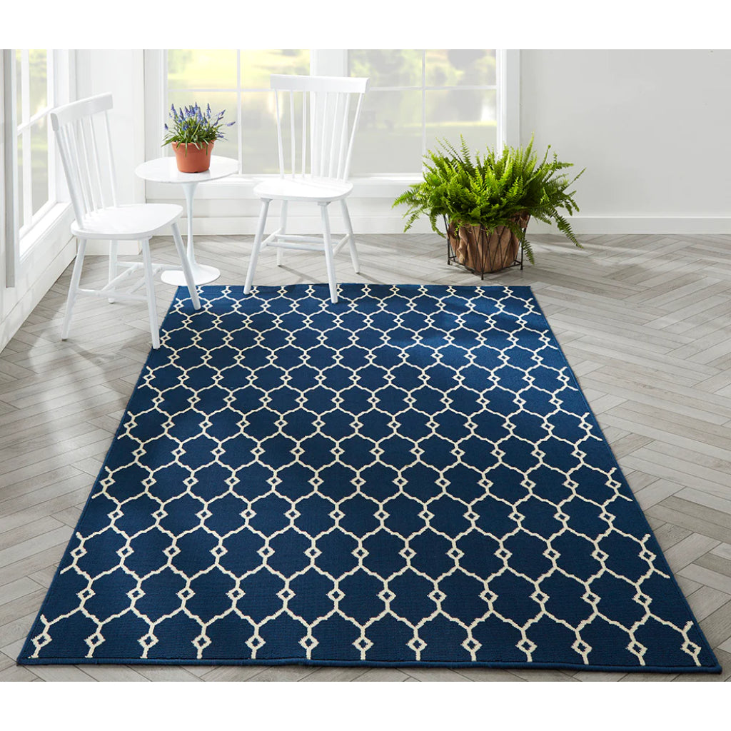 Momeni Baja BAJ-2 Navy Indoor / Outdoor Rug & Runner - Sun and Fade Resistant All-Weather Rug with Low Pile and Geometric Design-