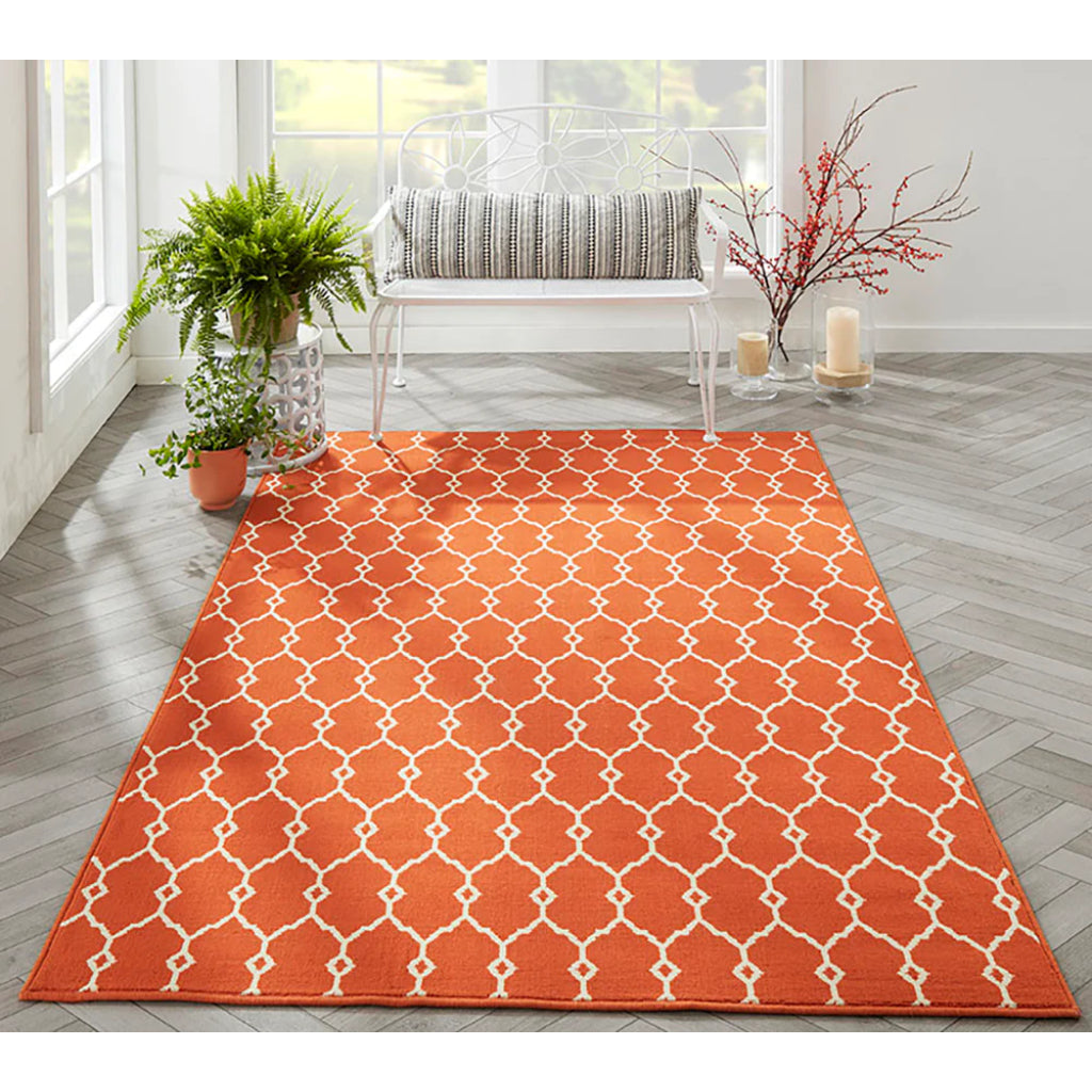 Momeni Baja BAJ-2 Orange Indoor / Outdoor Rug & Runner - Sun and Fade Resistant All-Weather Rug with Low Pile and Geometric Design-
