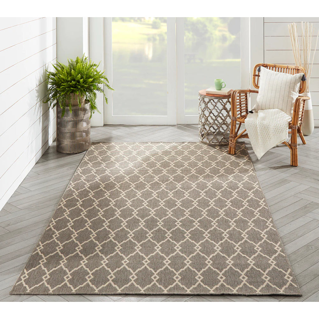 Momeni Baja BAJ-2 Taupe Indoor / Outdoor Rug &amp; Runner - Sun and Fade Resistant All-Weather Rug with Low Pile and Geometric Design