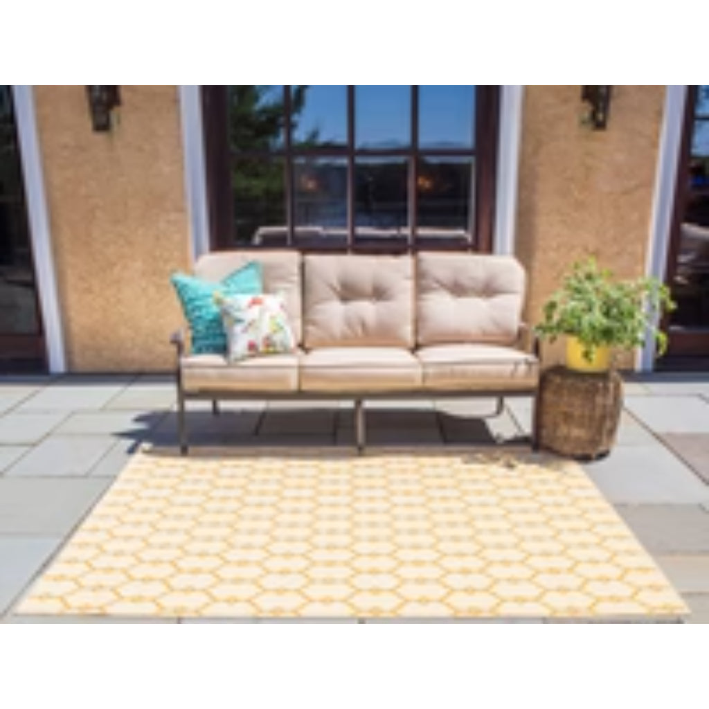 Momeni Baja BAJ-2 Yellow Indoor / Outdoor Rug &amp; Runner - Sun and Fade Resistant All-Weather Rug with Low Pile and Geometric Design