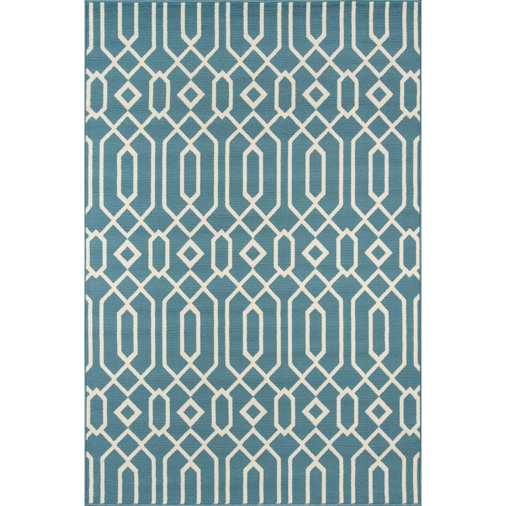 Momeni Baja BAJ-3 Blue Indoor / Outdoor Rug & Runner - Sun and Fade Resistant All-Weather Rug with Low Pile and Modern Geometric Design-