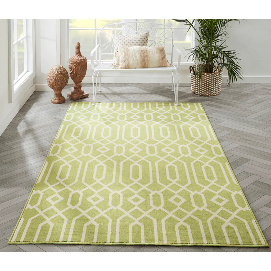 Momeni Baja BAJ-3 Green Indoor / Outdoor Rug & Runner - Sun and Fade Resistant All-Weather Rug with Low Pile and Modern Geometric Design-