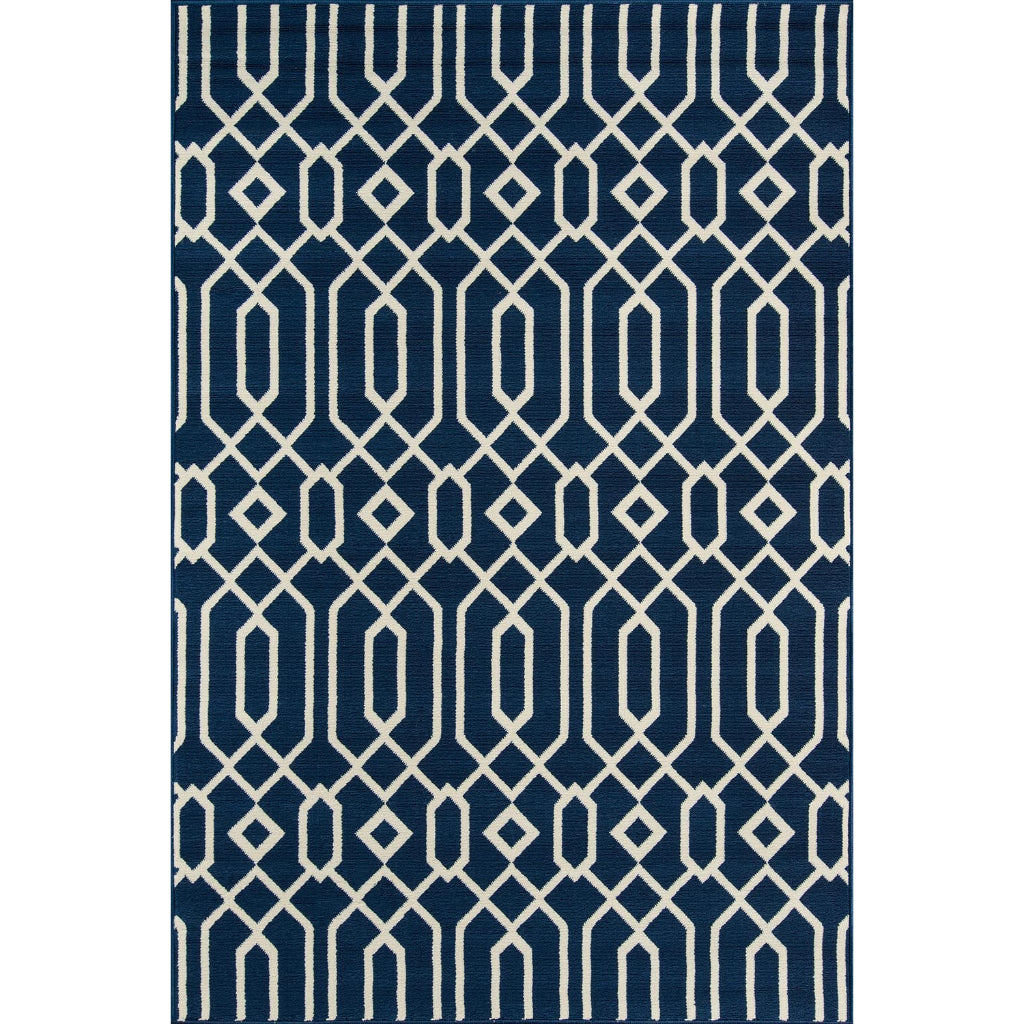Momeni Baja BAJ-3 Navy Indoor / Outdoor Rug & Runner - Sun and Fade Resistant All-Weather Rug with Low Pile and Modern Geometric Design-