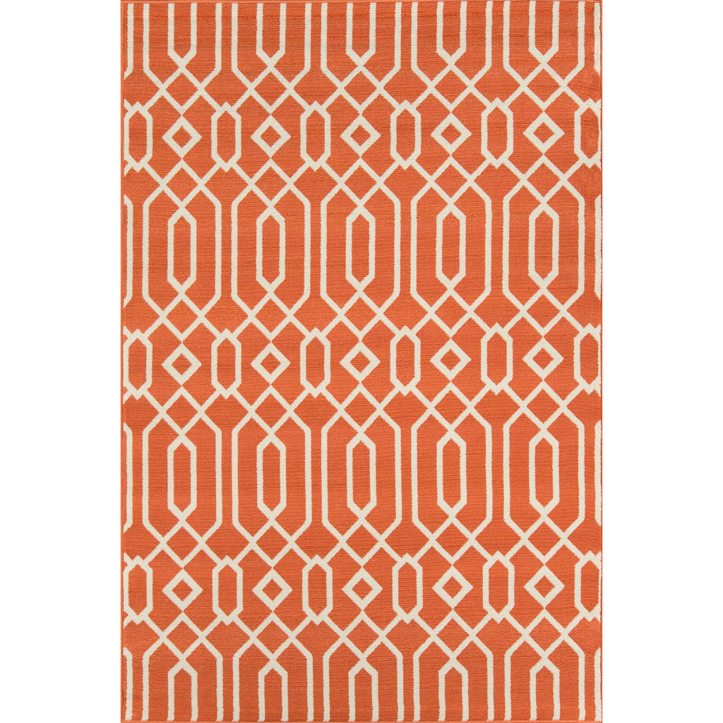 Momeni Baja BAJ-3 Orange Indoor / Outdoor Rug & Runner - Sun and Fade Resistant All-Weather Rug with Low Pile and Modern Geometric Design-