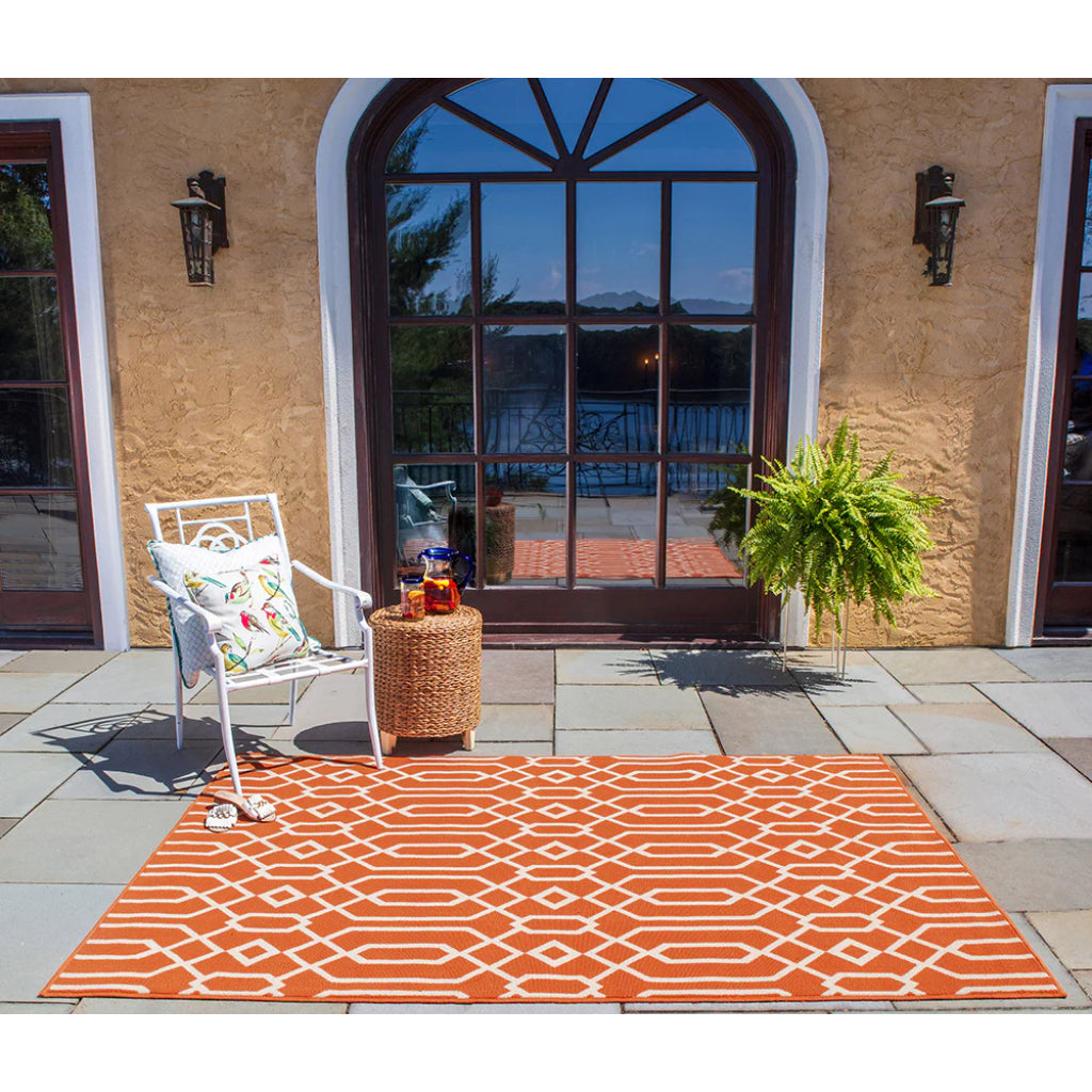 Momeni Baja BAJ-3 Orange Indoor / Outdoor Rug & Runner - Sun and Fade Resistant All-Weather Rug with Low Pile and Modern Geometric Design-