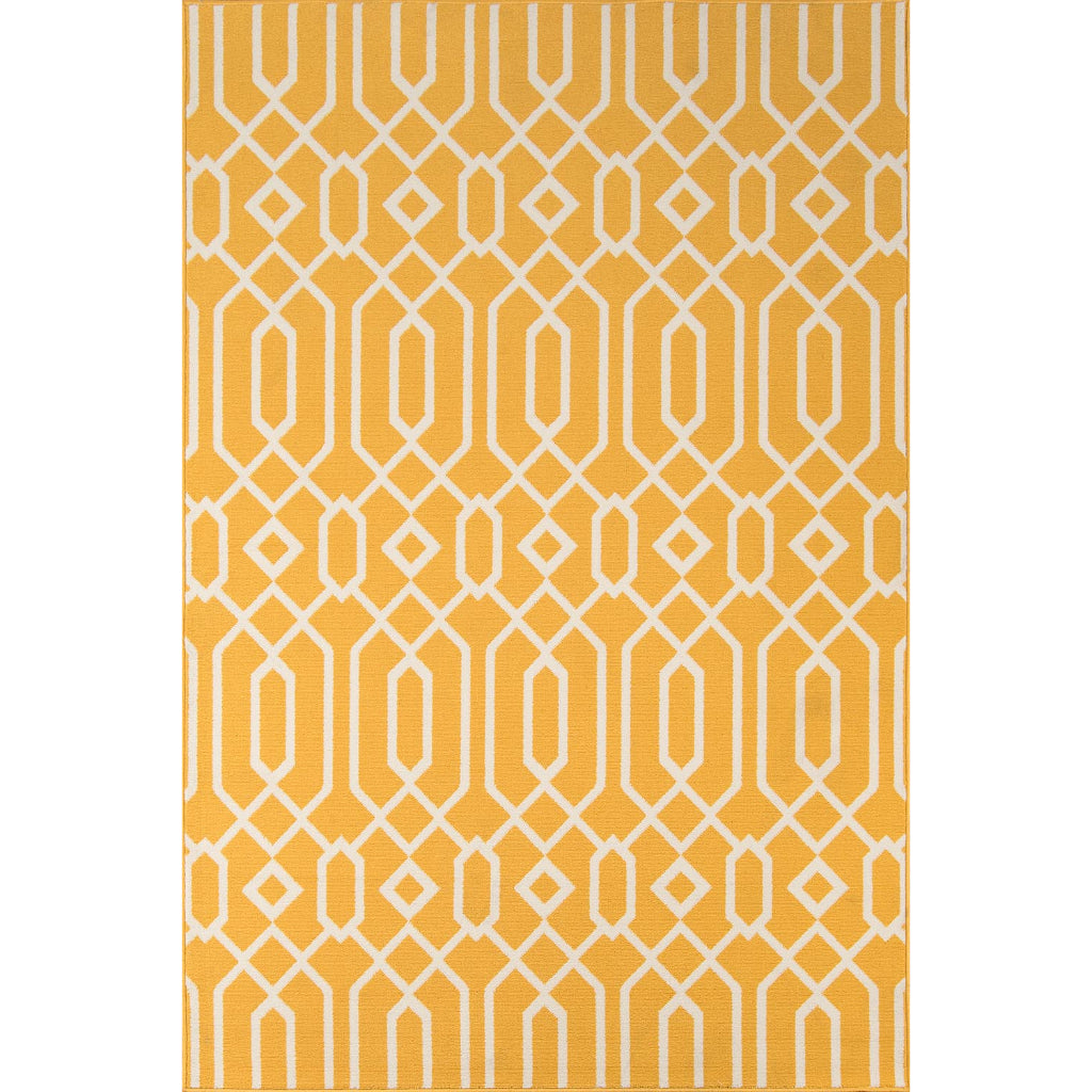 Momeni Baja BAJ-3 Yellow Indoor / Outdoor Rug &amp; Runner - Sun and Fade Resistant All-Weather Rug with Low Pile and Modern Geometric Design