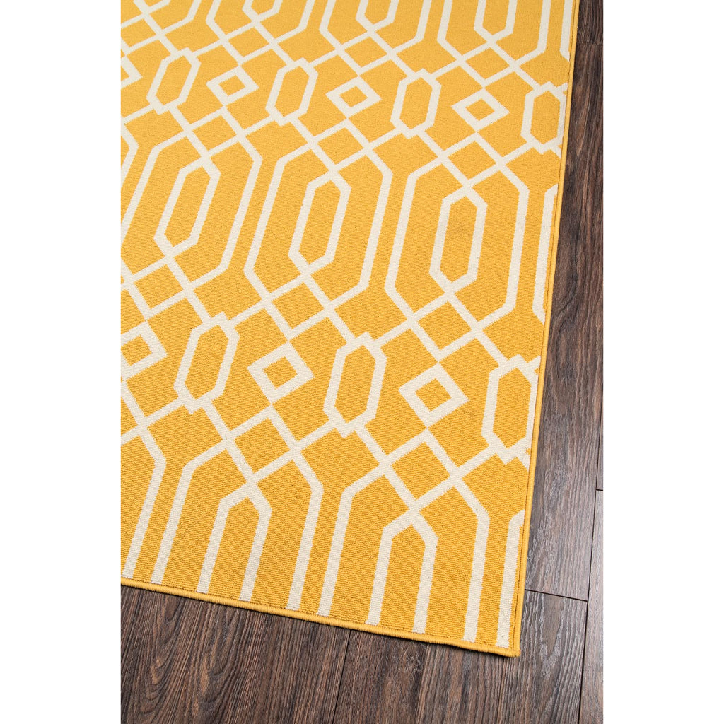 Momeni Baja BAJ-3 Yellow Indoor / Outdoor Rug & Runner - Sun and Fade Resistant All-Weather Rug with Low Pile and Modern Geometric Design-