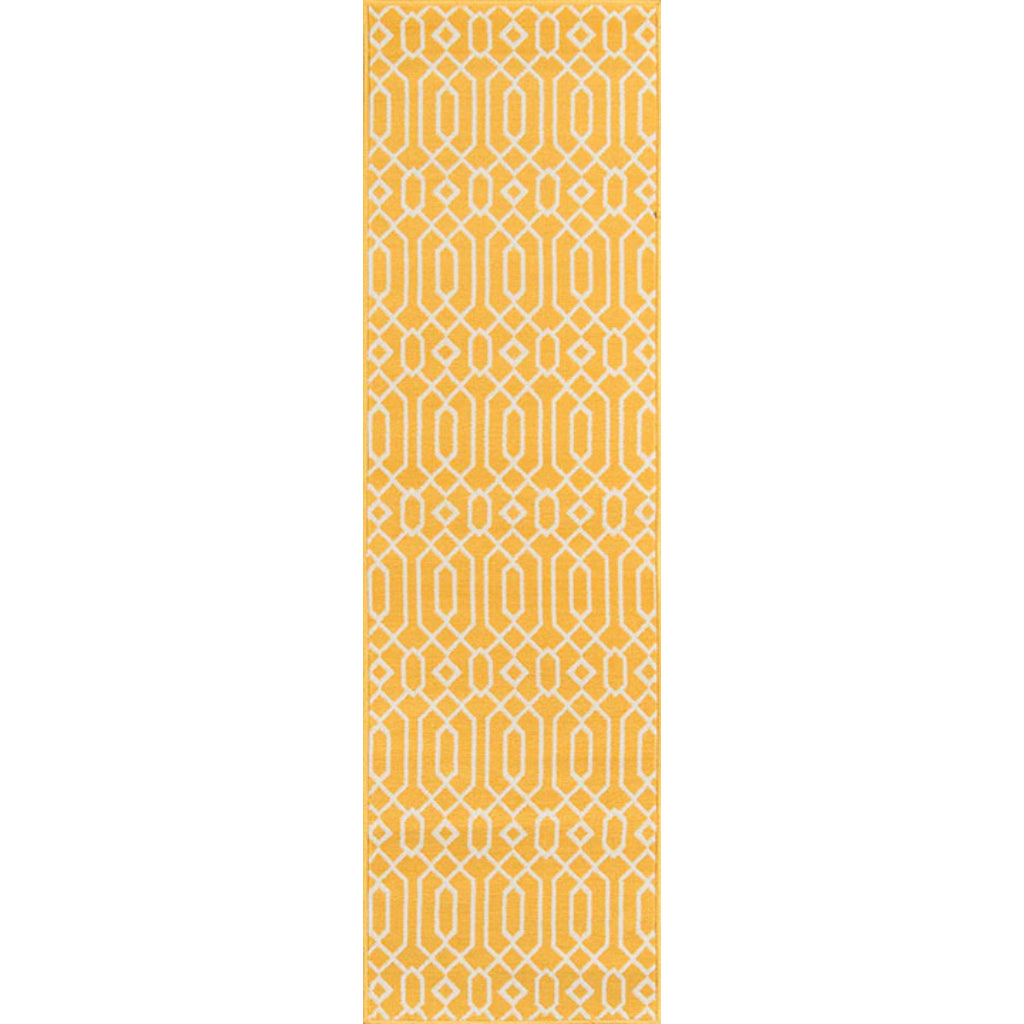 Momeni Baja BAJ-3 Yellow Indoor / Outdoor Rug &amp; Runner - Sun and Fade Resistant All-Weather Rug with Low Pile and Modern Geometric Design