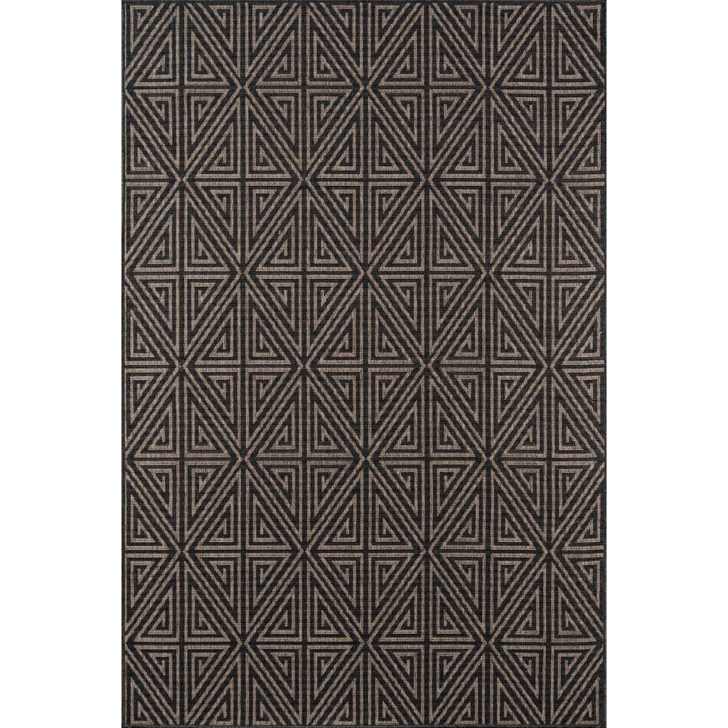 Momeni Baja BAJ-4 Charcoal Indoor / Outdoor Rug & Runner - Sun and Fade Resistant All-Weather Rug with Low Pile and Modern Geometric Design-