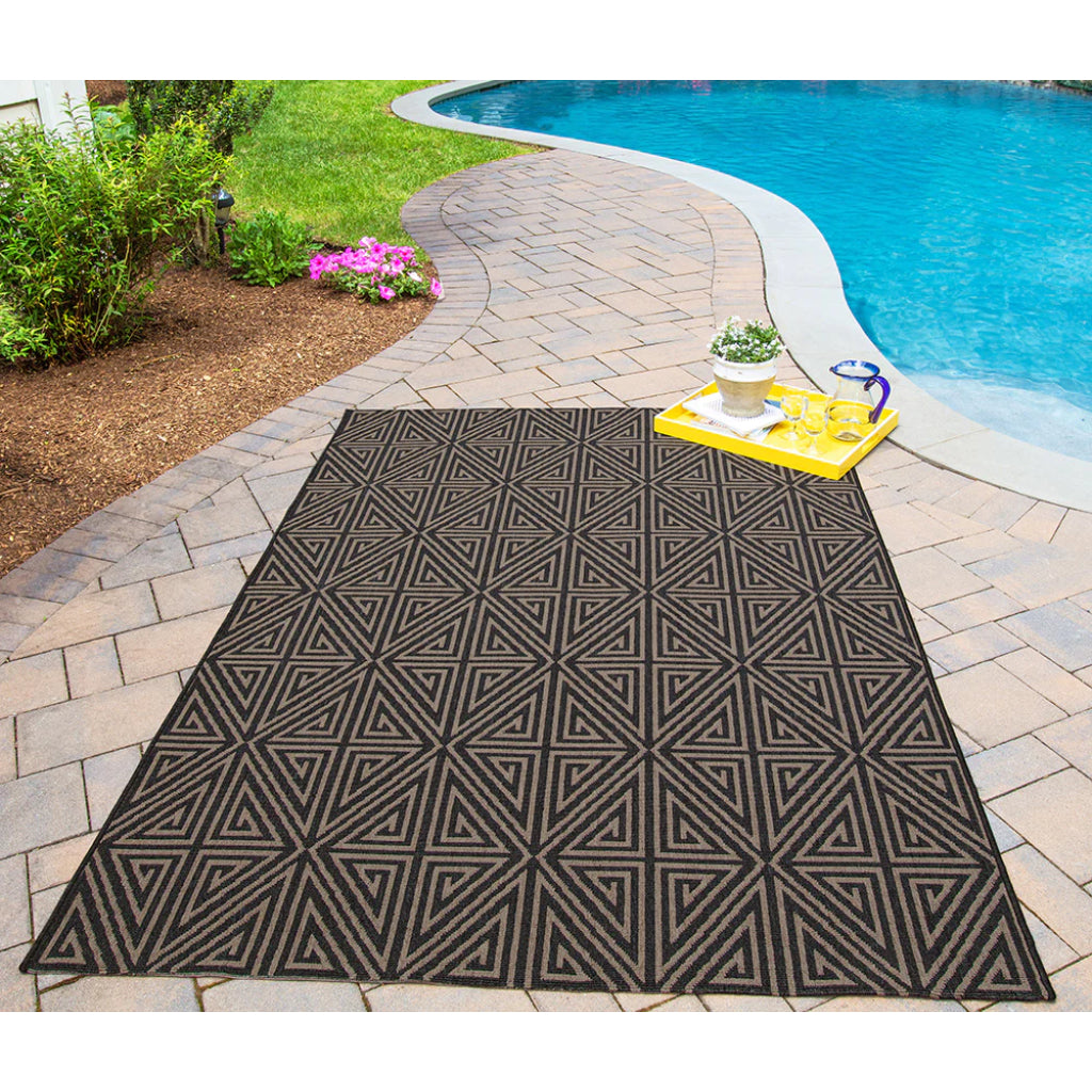 Momeni Baja BAJ-4 Charcoal Indoor / Outdoor Rug &amp; Runner - Sun and Fade Resistant All-Weather Rug with Low Pile and Modern Geometric Design