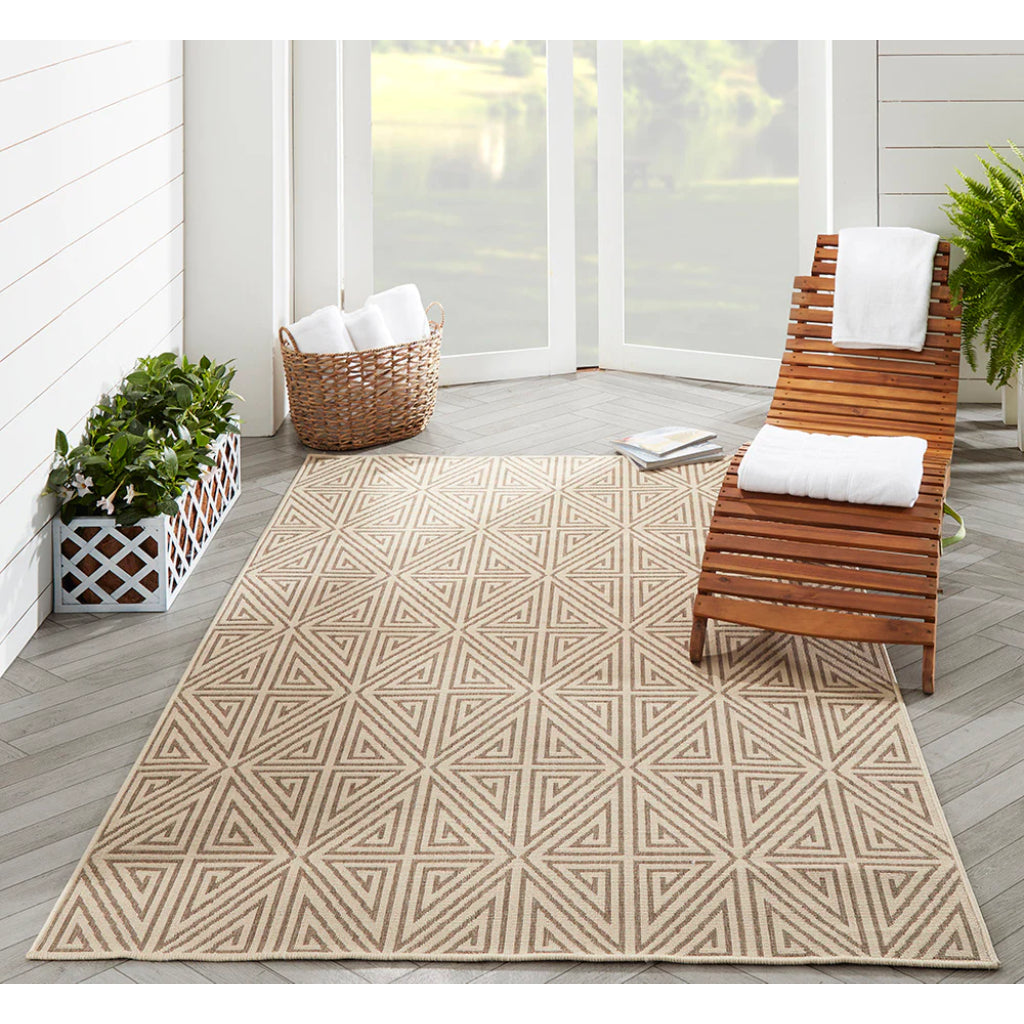 Momeni Baja BAJ-4 Taupe Indoor / Outdoor Rug & Runner - Sun and Fade Resistant All-Weather Rug with Low Pile and Modern Geometric Design-