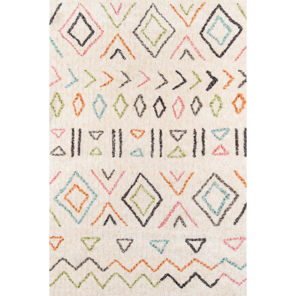 Momeni BUN-8 Ivory Bungalow Collection Table Tufted Modern Moroccan Plush Area Rug &amp; Runner - Soft &amp; Comfortable Medium-High Pile Rug with Multicolor Stripes, Tribal Print, &amp; Diamond Pattern Made of 100% Polyester