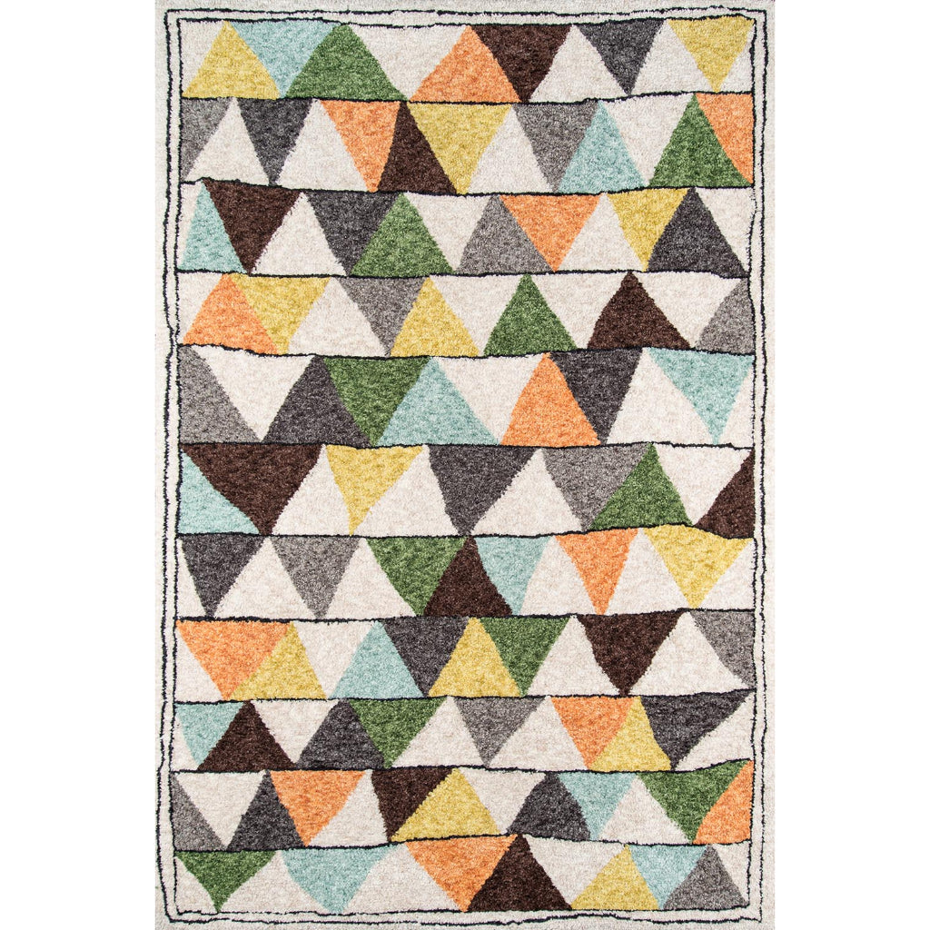 Momeni BUN-1 Multi Bungalow Collection Table Tufted Modern Moroccan Plush Area Rug &amp; Runner - Comfortable Medium-High Pile Rug with Multicolor Triangle Pattern Made of 100% Polyester