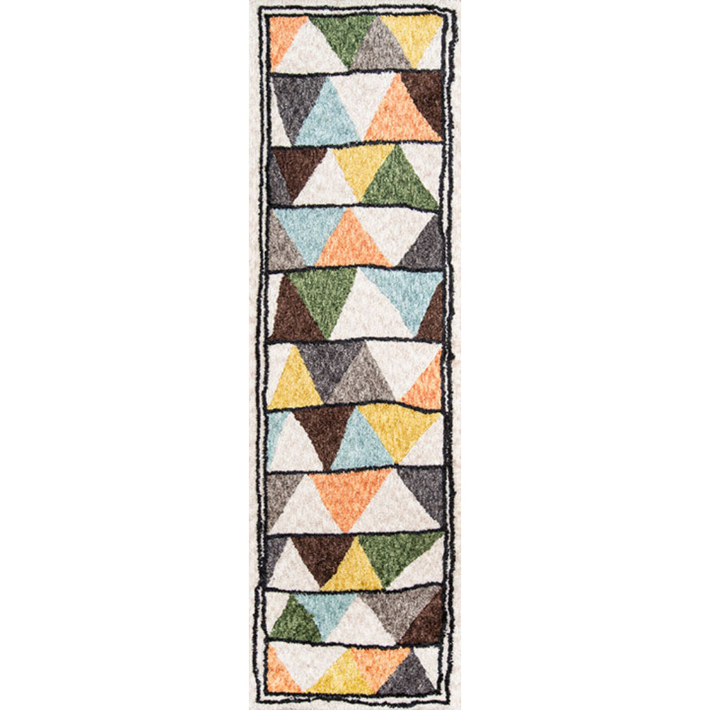 Momeni BUN-1 Multi Bungalow Collection Table Tufted Modern Moroccan Plush Area Rug &amp; Runner - Comfortable Medium-High Pile Rug with Multicolor Triangle Pattern Made of 100% Polyester