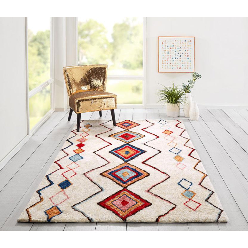 Momeni BUN-6 Multi Bungalow Collection Table Tufted Modern Moroccan Plush Area Rug &amp; Runner - Elegant Medium-High Pile Rug with Multicolor Abstract Design Made of 100% Polyester