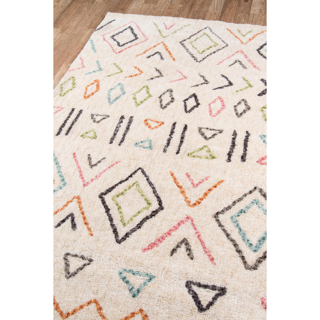 Momeni BUN-8 Ivory Bungalow Collection Table Tufted Modern Moroccan Plush Area Rug &amp; Runner - Soft &amp; Comfortable Medium-High Pile Rug with Multicolor Stripes, Tribal Print, &amp; Diamond Pattern Made of 100% Polyester