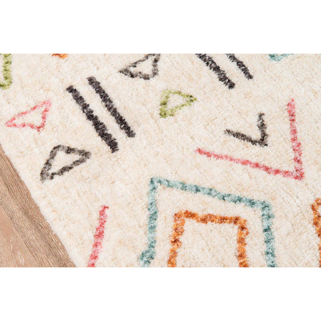 Momeni BUN-8 Ivory Bungalow Collection Table Tufted Modern Moroccan Plush Area Rug &amp; Runner - Soft &amp; Comfortable Medium-High Pile Rug with Multicolor Stripes, Tribal Print, &amp; Diamond Pattern Made of 100% Polyester