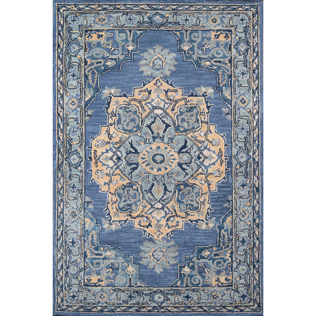 Momeni Ibiza IBI-1 Denim Area Rug & Runner - Traditional Hand Tufted Persian Rug Made of Medium Pile 100% Wool with Medallion Design-