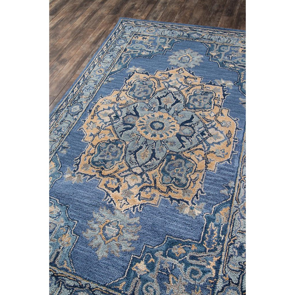 Momeni Ibiza IBI-1 Denim Area Rug &amp; Runner - Traditional Hand Tufted Persian Rug Made of Medium Pile 100% Wool with Medallion Design