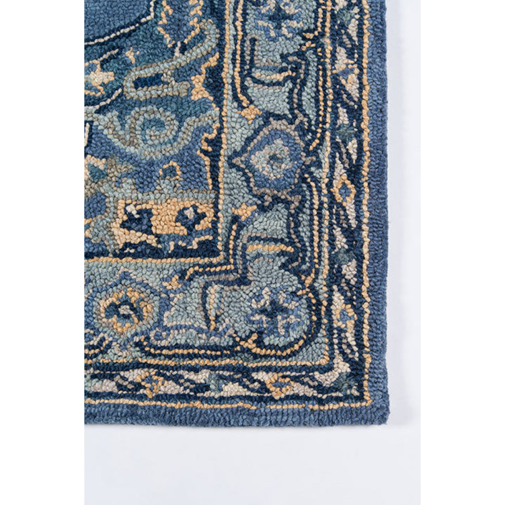 Momeni Ibiza IBI-1 Denim Area Rug &amp; Runner - Traditional Hand Tufted Persian Rug Made of Medium Pile 100% Wool with Medallion Design