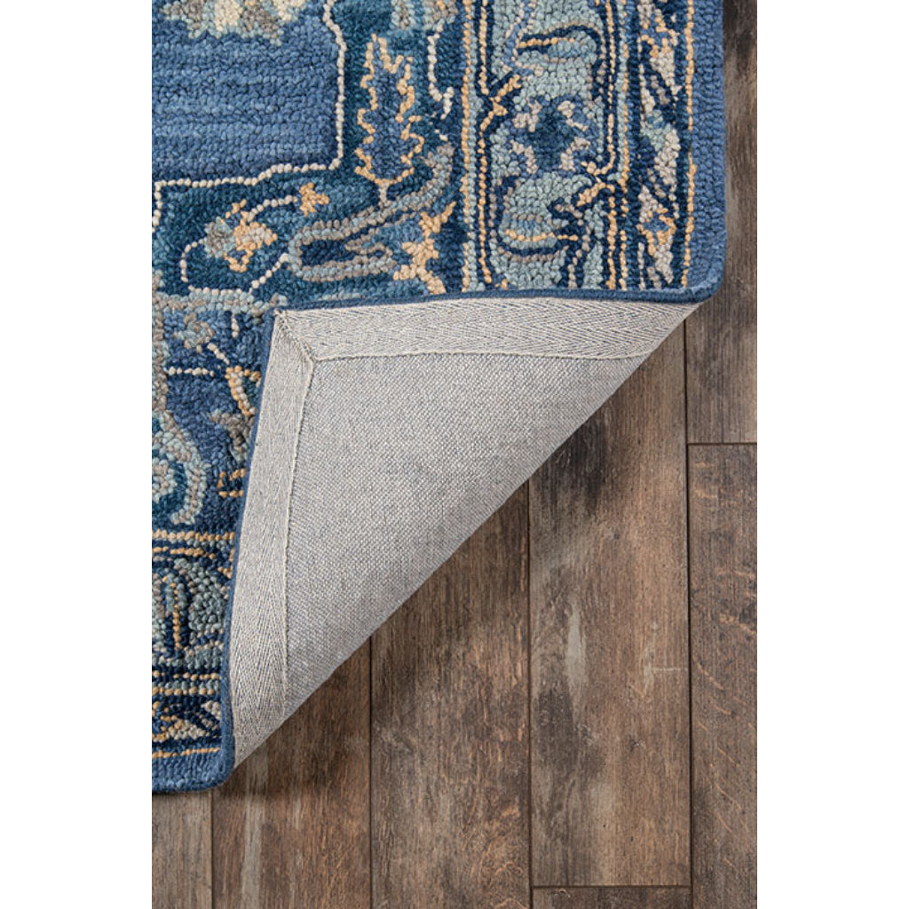 Momeni Ibiza IBI-1 Denim Area Rug &amp; Runner - Traditional Hand Tufted Persian Rug Made of Medium Pile 100% Wool with Medallion Design