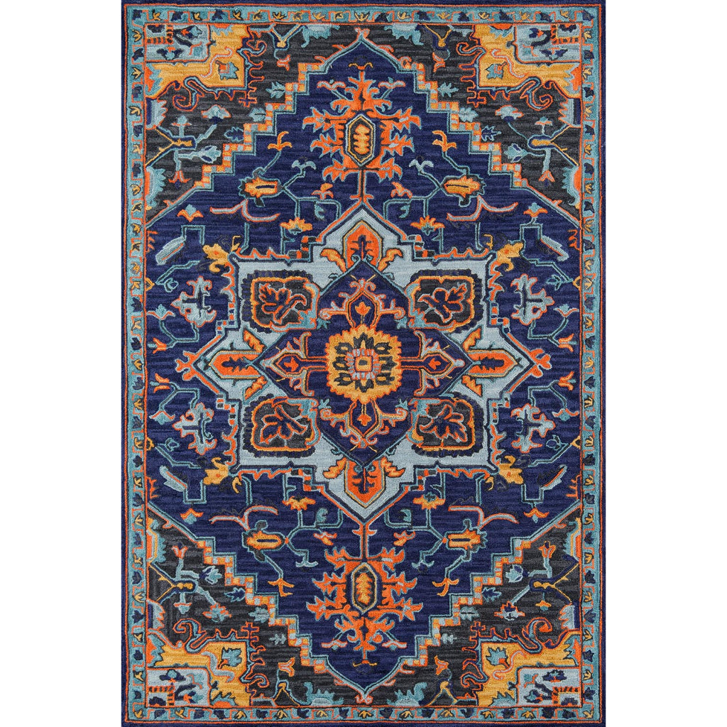 Momeni Ibiza IBI-2 Navy Area Rug & Runner - Classic Hand Tufted Persian Rug Made of Medium Pile 100% Wool with Medallion Design-
