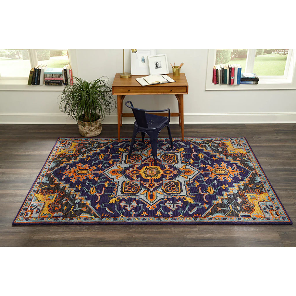 Momeni Ibiza IBI-2 Navy Area Rug & Runner - Classic Hand Tufted Persian Rug Made of Medium Pile 100% Wool with Medallion Design-