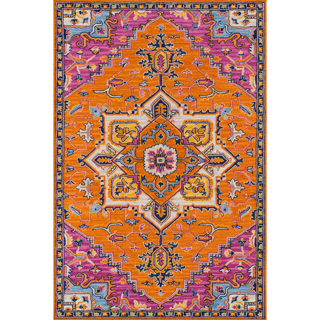 Momeni Ibiza IBI-2 Orange Area Rug & Runner - Classic Hand Tufted Persian Rug Made of Medium Pile 100% Wool with Medallion Design-