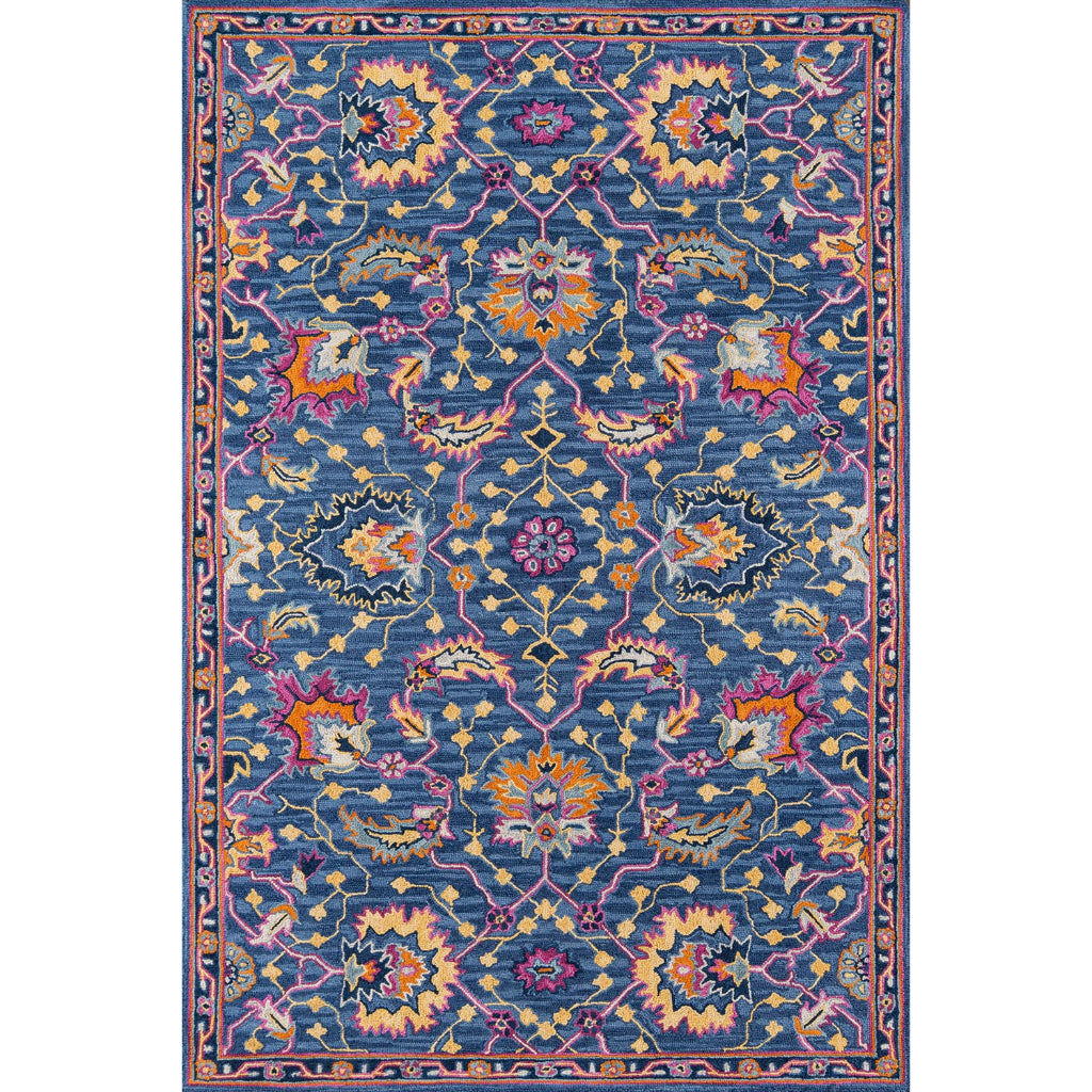 Momeni Ibiza IBI-3 Blue Area Rug &amp; Runner - Classic Hand Tufted Persian Rug Made of Medium Pile 100% Wool with Floral Design