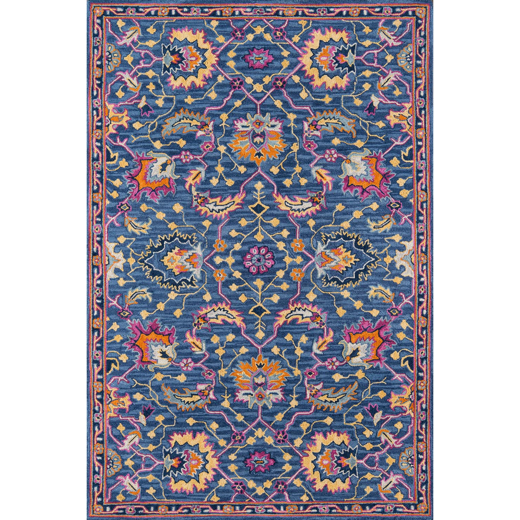 Momeni Ibiza IBI-3 Blue Area Rug & Runner - Classic Hand Tufted Persian Rug Made of Medium Pile 100% Wool with Floral Design-