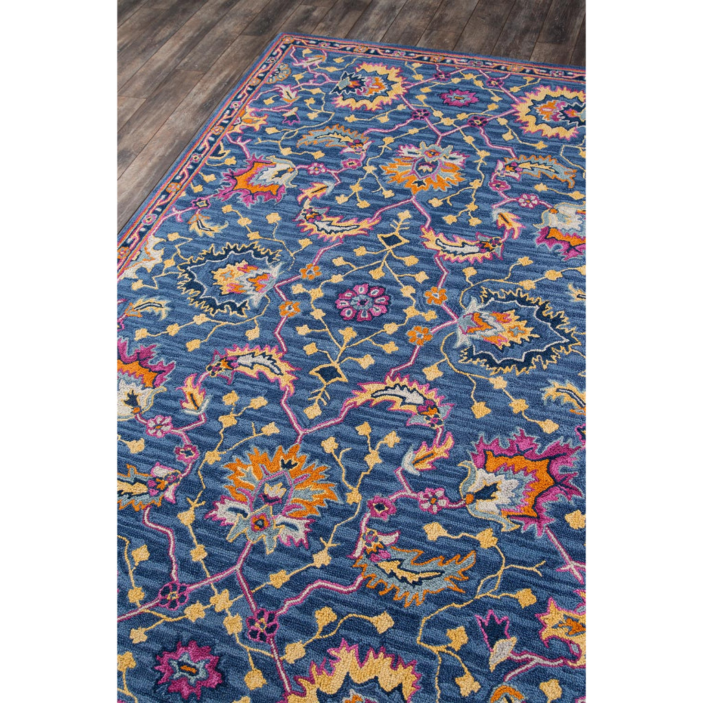 Momeni Ibiza IBI-3 Blue Area Rug &amp; Runner - Classic Hand Tufted Persian Rug Made of Medium Pile 100% Wool with Floral Design