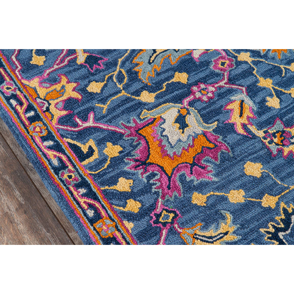 Momeni Ibiza IBI-3 Blue Area Rug &amp; Runner - Classic Hand Tufted Persian Rug Made of Medium Pile 100% Wool with Floral Design