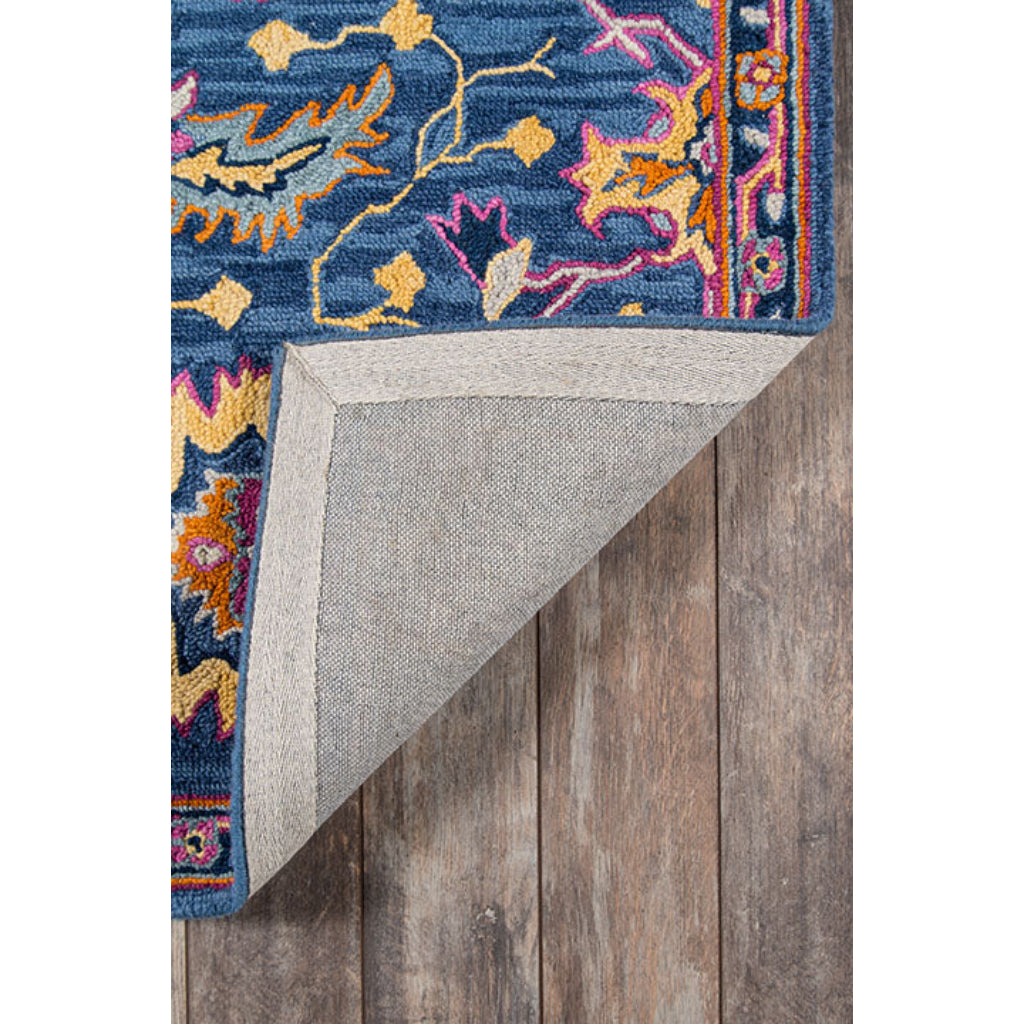 Momeni Ibiza IBI-3 Blue Area Rug &amp; Runner - Classic Hand Tufted Persian Rug Made of Medium Pile 100% Wool with Floral Design