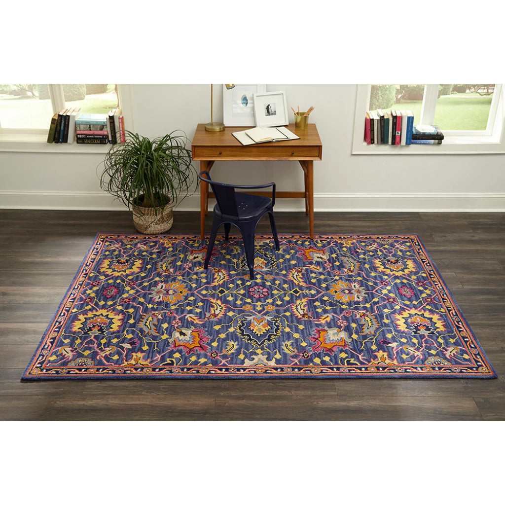 Momeni Ibiza IBI-3 Blue Area Rug &amp; Runner - Classic Hand Tufted Persian Rug Made of Medium Pile 100% Wool with Floral Design