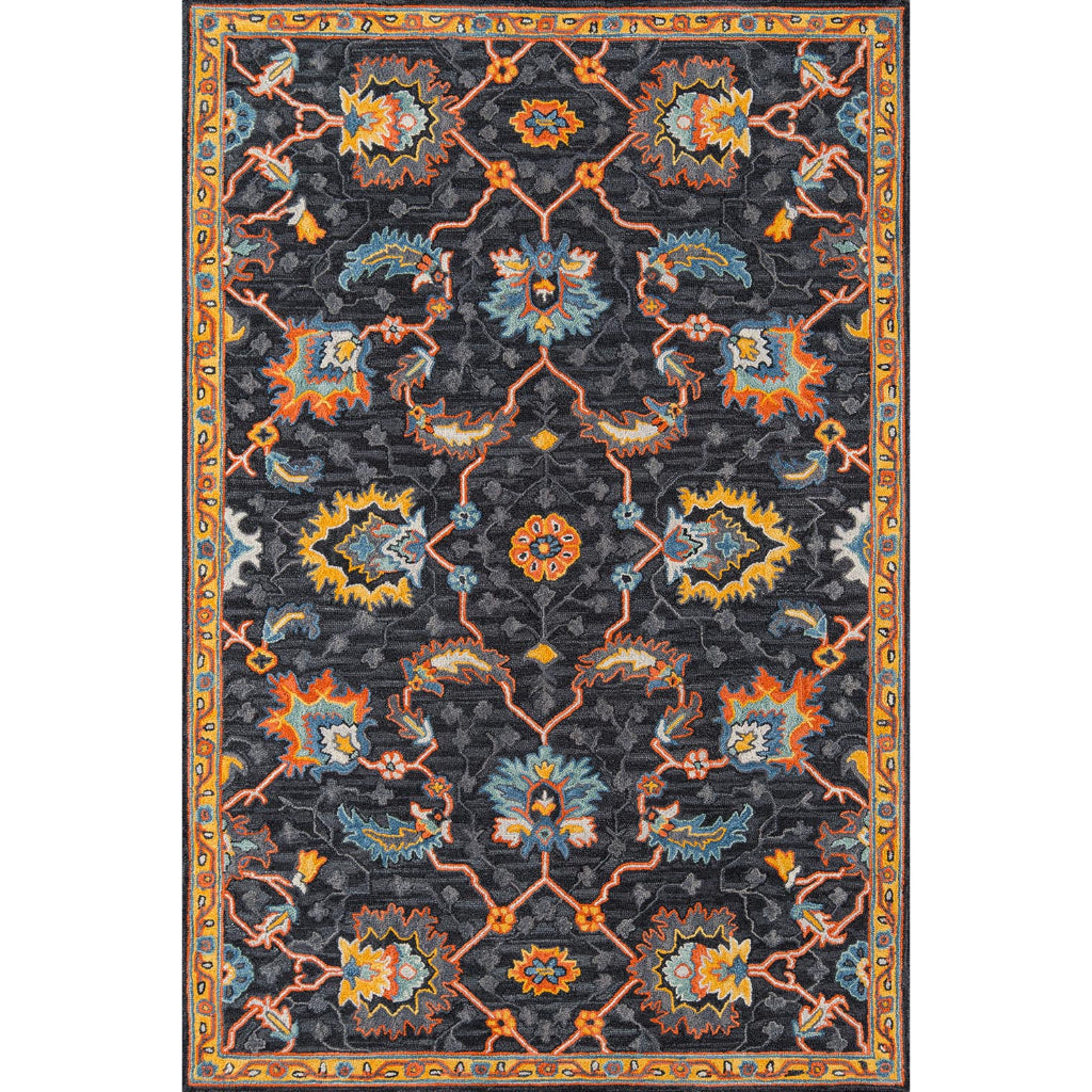 Momeni Ibiza IBI-3 Charcoal Area Rug &amp; Runner - Classic Hand Tufted Persian Rug Made of Medium Pile 100% Wool with Floral Design