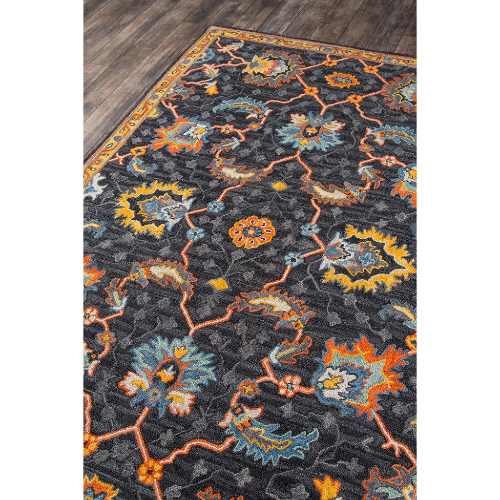 Momeni Ibiza IBI-3 Charcoal Area Rug &amp; Runner - Classic Hand Tufted Persian Rug Made of Medium Pile 100% Wool with Floral Design