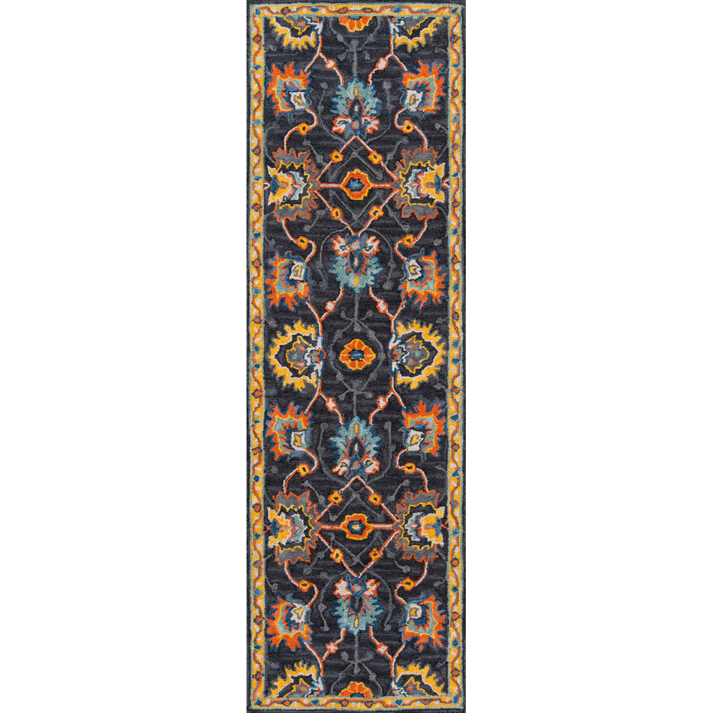 Momeni Ibiza IBI-3 Charcoal Area Rug &amp; Runner - Classic Hand Tufted Persian Rug Made of Medium Pile 100% Wool with Floral Design