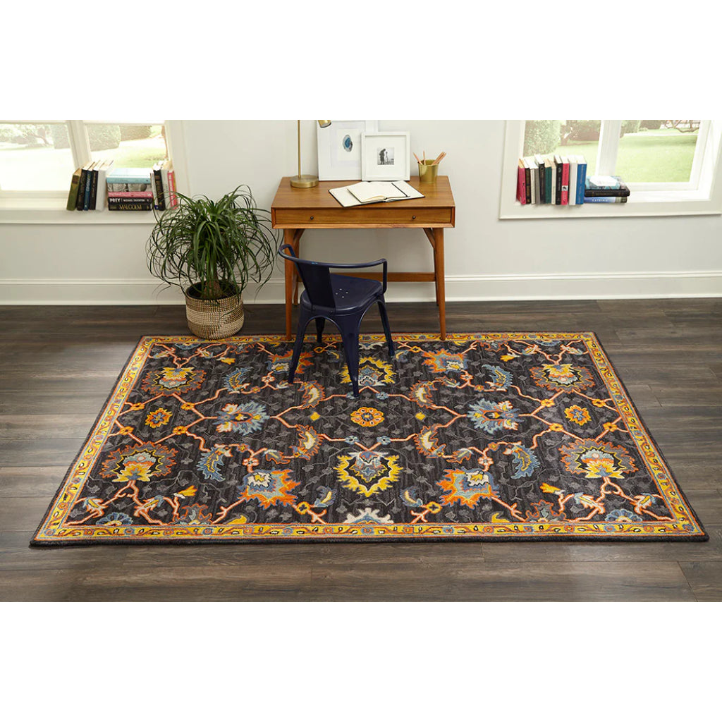 Momeni Ibiza IBI-3 Charcoal Area Rug &amp; Runner - Classic Hand Tufted Persian Rug Made of Medium Pile 100% Wool with Floral Design