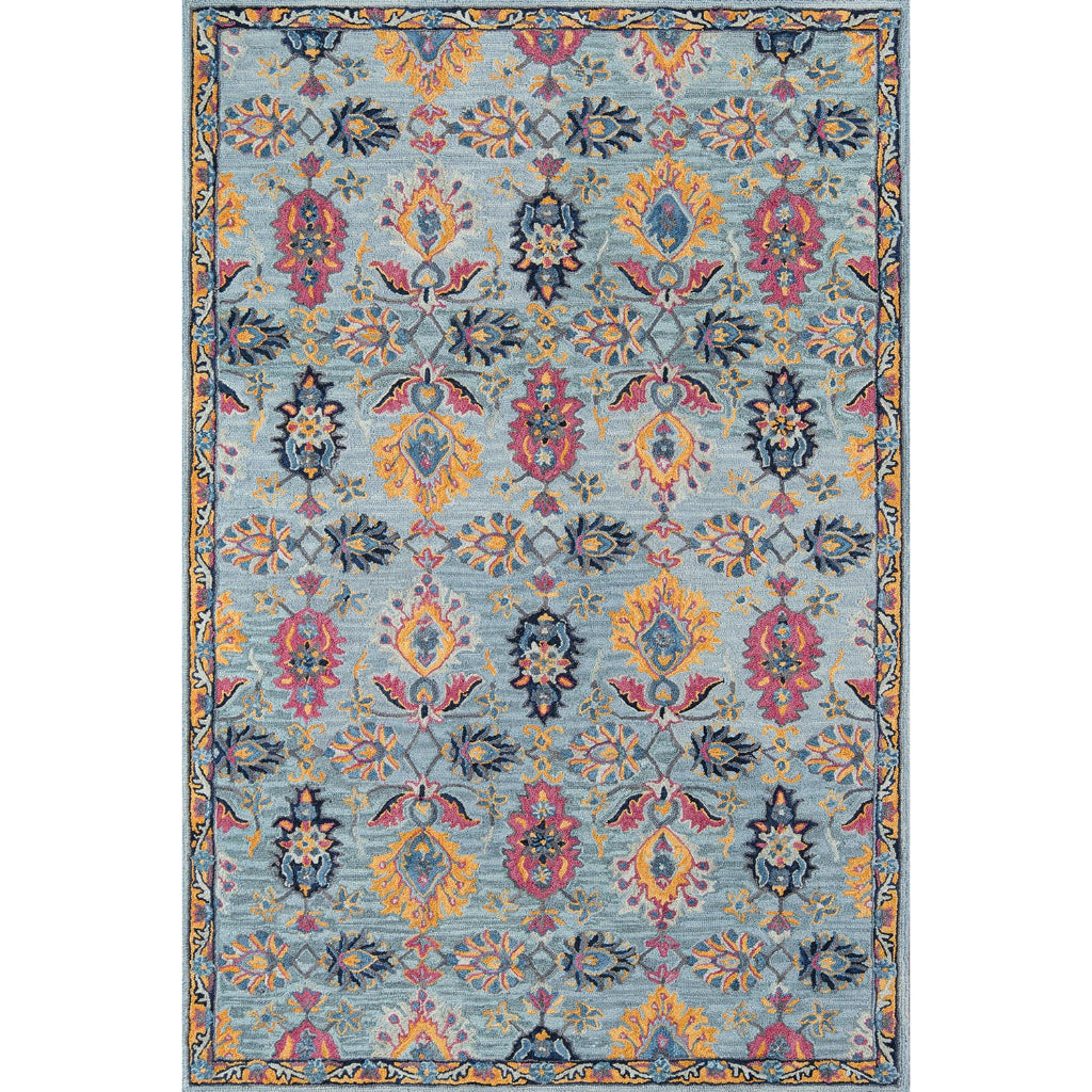 Momeni Ibiza IBI-4 Blue Area Rug & Runner - Traditional Hand Tufted Persian Rug Made of Medium Pile 100% Wool with Floral Design-
