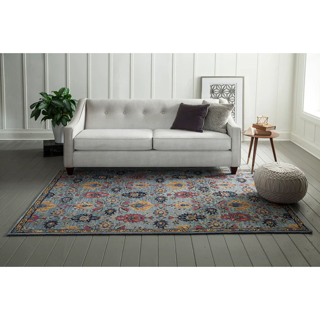 Momeni Ibiza IBI-4 Blue Area Rug & Runner - Traditional Hand Tufted Persian Rug Made of Medium Pile 100% Wool with Floral Design-