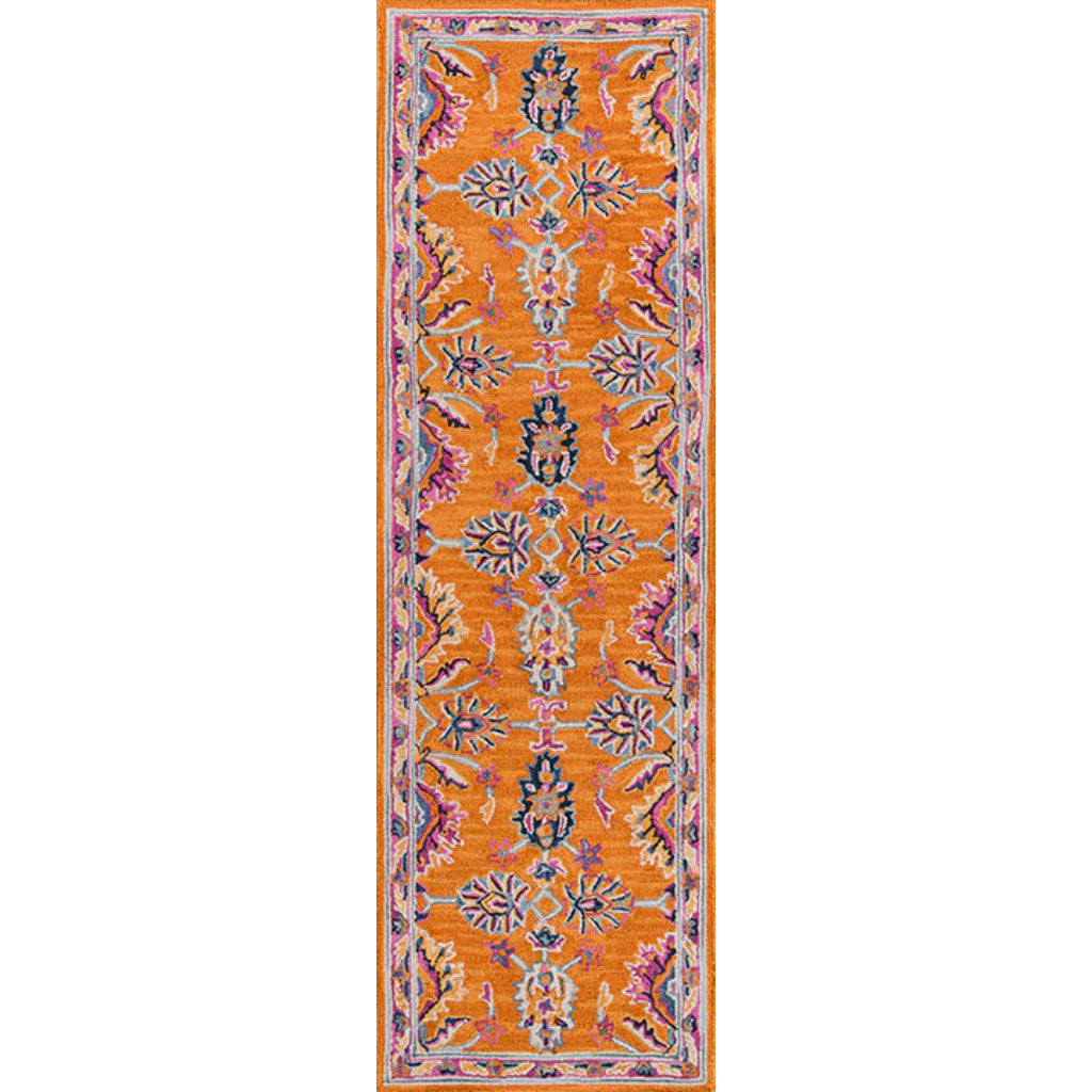 Momeni Ibiza IBI-4 Orange Area Rug &amp; Runner - Elegant Hand Tufted Persian Rug Made of Medium Pile 100% Wool with Floral Design