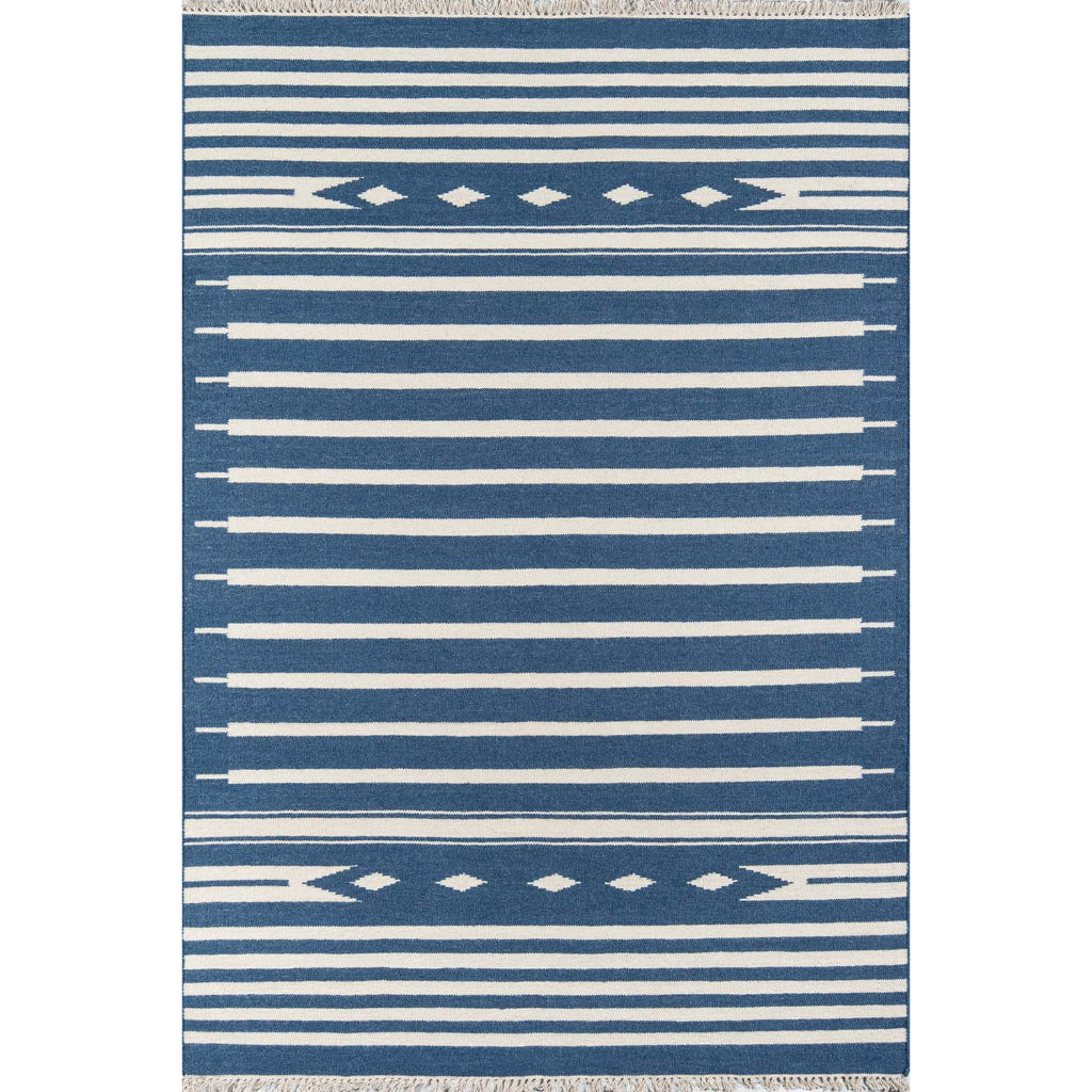 Momeni Billings THO-1 Denim Thompson by Erin Gates Hand-Woven Bohemian Area Rug & Runner - Stylish Low Pile Rug with Stripe & Tribal Design Made of 100% Wool-
